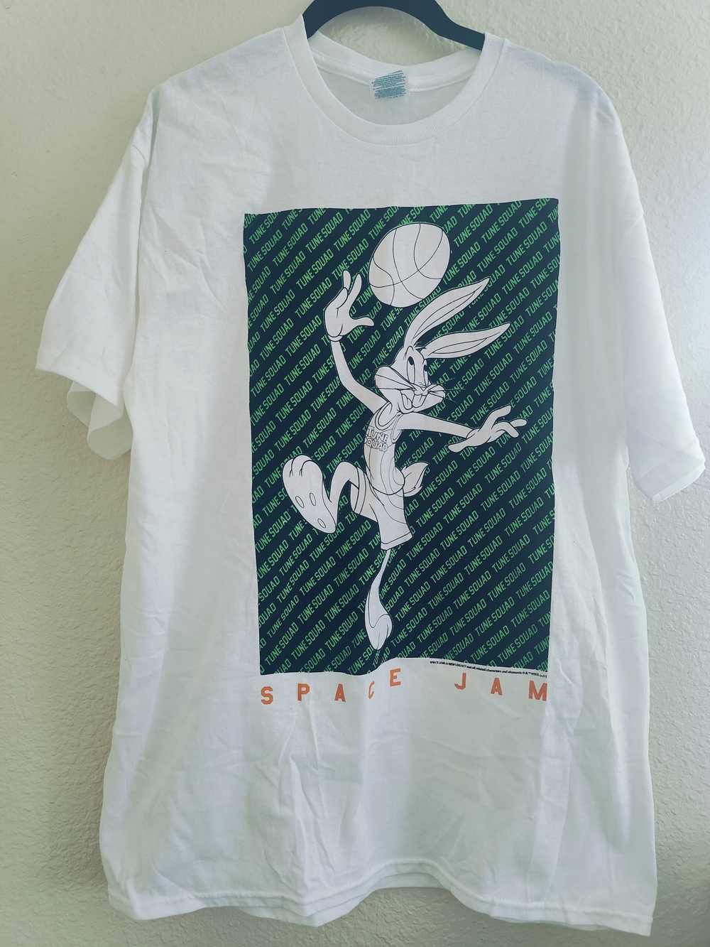 Space Jam Bugs Bunny Graphic Tee - White with Green & Orange Print